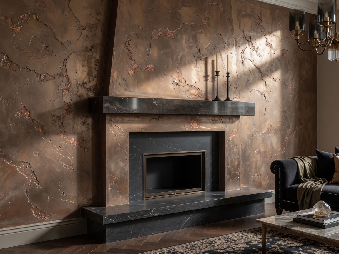 Haardwand in metallic betonlook / Venetiaans stucwerk